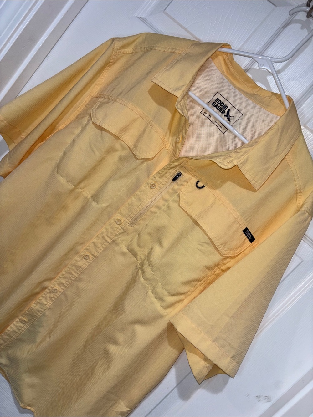 EDDIE BAUER Pale Orange Short Sleeve Tech Woven Outdoor Shirt